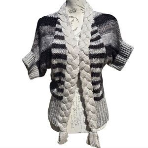 Hot & Delicious Wool Blend Short‎ Sleeve Cardigan Black Grey Small